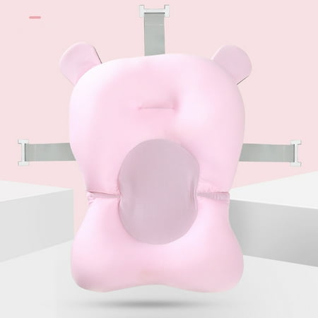 Sports Infant Baby Mobile Shower - Cartoon Soft Baby Infant Bathtub Cushion Shower Bed Bath Pillow Pad with 3 Fixed Belts (Pink)