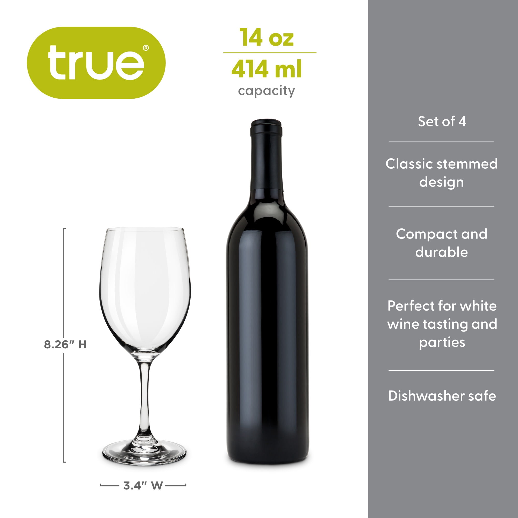 True Red and White Wine Glasses for Party, Wedding Gifts, 14 oz, Set of 4