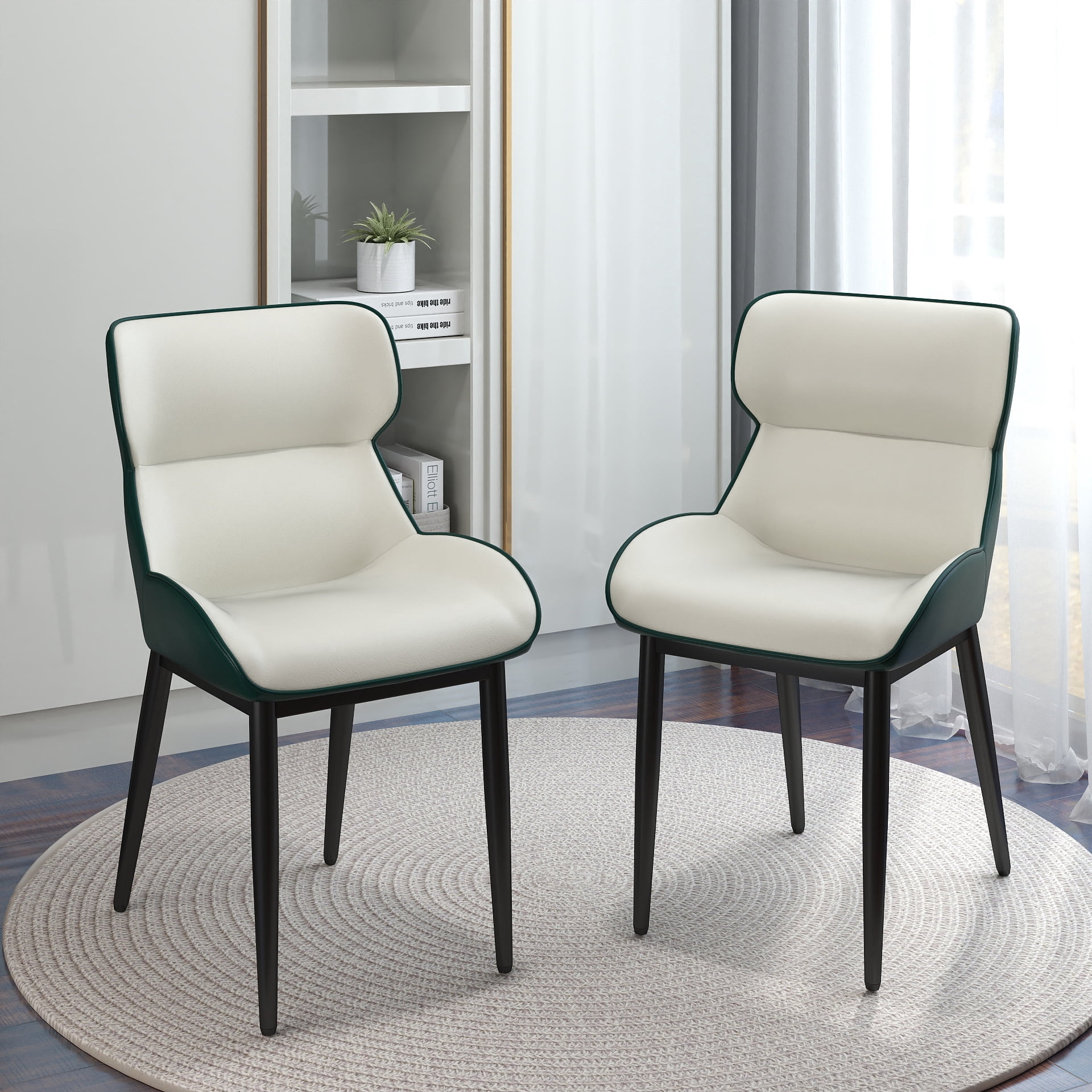 bokifol Modern Dining Chairs Set of 2, Mid-Century Upholstered PU Leather Chairs,Dark Brown,Vintage Green
