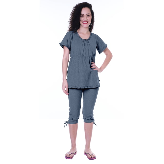 Moomaya Ensemble de Nuit pour Femmes Capri en Coton Vêtements de Nuit 2 Pcs Chemises de Nuit