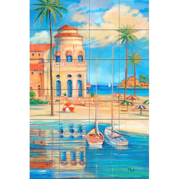 Tile Mural Kitchen Backsplash - Mediterranean Beach Club 1 - by Paul Brent