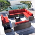 thumbnail image 1 of 2 Sets of 6-Piece PE Rattan Patio Furniture Set, Waterproof Wicker Sectional Sofa with Coffee Table & Cushions, Outdoor Conversation Set for Garden/Poolside,red, 1 of 8