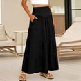 thumbnail image 7 of Hesxuno Women's Tiered Maxi Skirt High Waist Flowy Skirts with Pockets Casual Solid Color Long Skirts Summer Boho Vacation Holiday Skirts Black S, 7 of 7