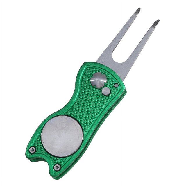 1PC Foldable Metal Golf Turf Repair Tool With Magnetic Ball Marker And Pop-Up Button For Golf Green Fork Golf Tool green