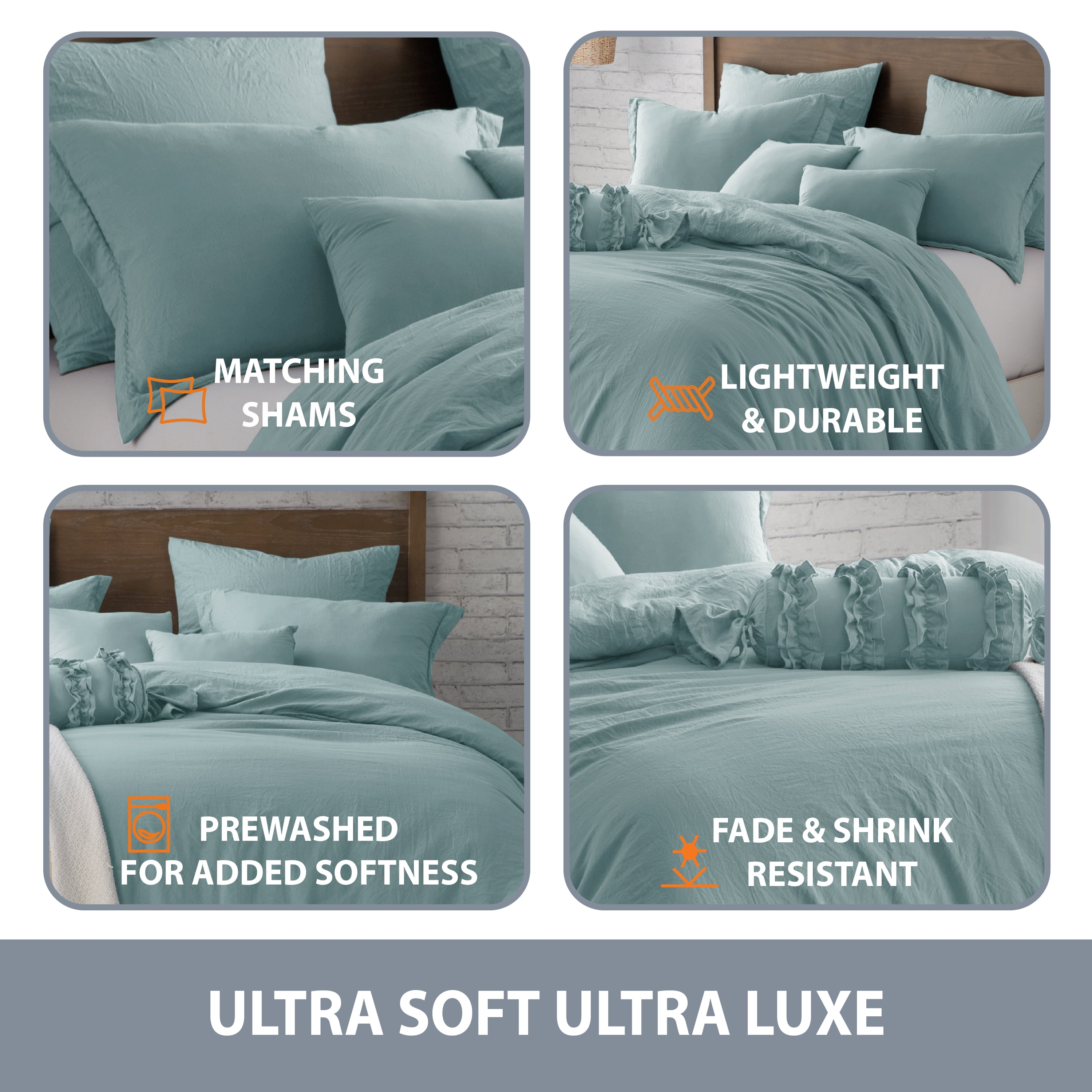 Swift Home Ultra Soft Crinkled Texture Pre-Washed Duvet Cover & Sham Set (Comforter not Included), Full/Queen (90"x 90"), Dusty Mint