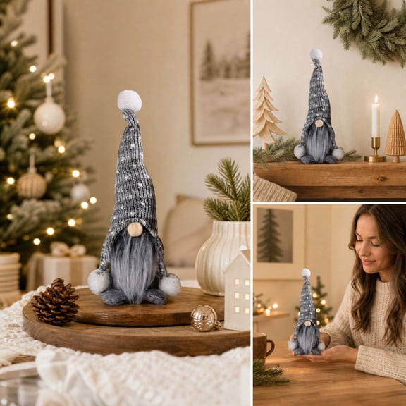 YingYouFu Christmas Gnome Figurine, Faceless Forest Gnome Doll Ornament, Plush Scandinavian Tomte for Holiday Mantel Shelf Tabletop Decoration