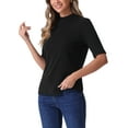 thumbnail image 4 of INSPIRE CHIC Half Sleeve T Shirts for Women Turtleneck Top Casual Blouses Solid Elastic Soft Elbow Length Tops S Black, 4 of 6