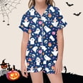 thumbnail image 2 of LIIPEE Girls Halloween Pajamas Cute Cartoon Graphic Print Short Sleeve Flat Collar Button Down Shirts And Shorts Sleepwear 2 Piece Set Kids Comfortable Holiday Party Nightwear,2-3 Years, 2 of 4