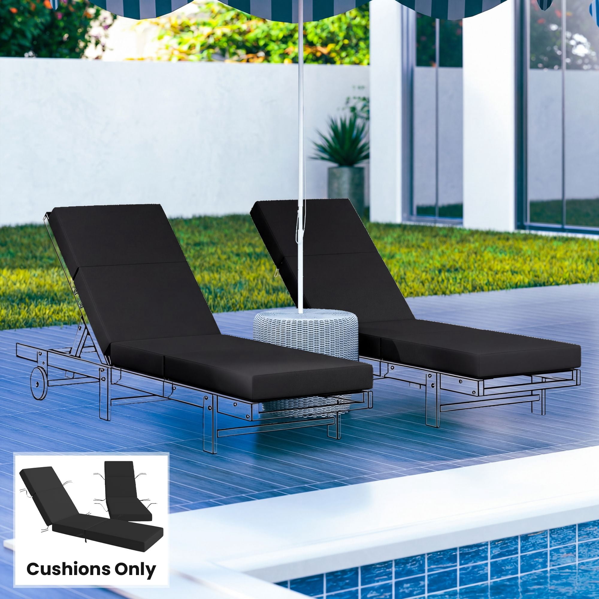 Alvantor Set of 2 Chaise Lounge Cushion 4" Lounge Chair Cushion for Outdoor 21" x 72 ",Gray