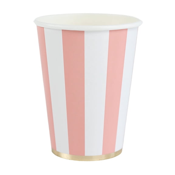 Bonjour Fête Light Pink Stripe Paper Party Cups, Disposable Party Supplies, 8 Count, 12 Oz, Birthday, Summer, Baby Shower, Bridal Shower