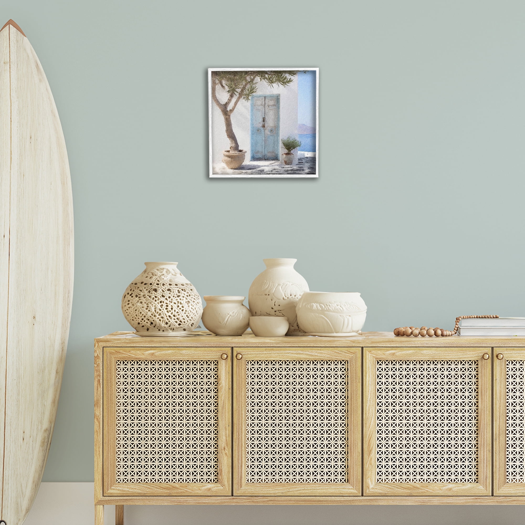 Stupell Industries Coastal Greek Door Town & City Painting White Framed Art Print Wall Art, 17 x 17