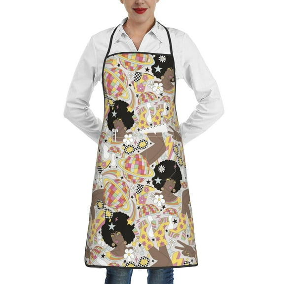 Easygdp Groovy Disco Apron Waterdrop Resistant with 2 Pockets,Oil Resistant Cooking Kitchen Chef Apron for Women Men