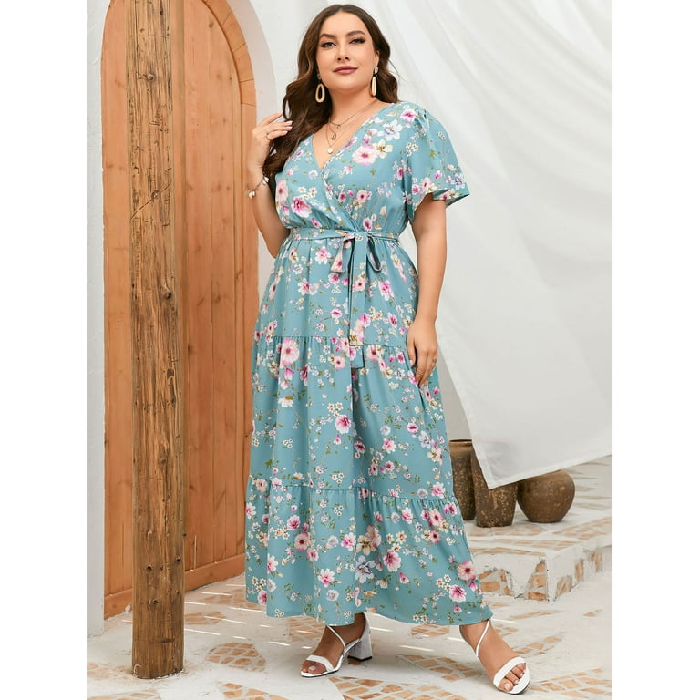 plus size high waist maxi dress L I V D Plus Size Raffi Empire Waist Pocket Maxi Dress