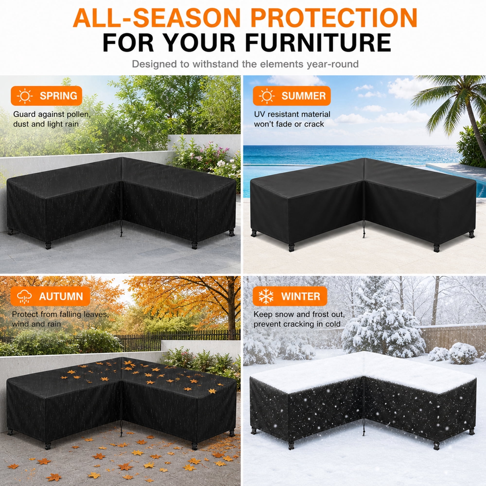 COSYUMI Patio V-Shaped Sectional Sofa Cover, Waterproof Outdoor Sectional Cover, 420D Heavy Duty Garden Furniture Sofa Cover with 4 Windproof Buckles for Outdoor Indoor Sofa