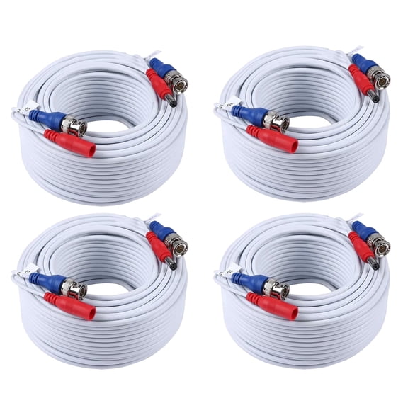 4 Pack White 30M/100ft BNC Cable, Video Power Extension Surveillance Camera Cables for CCTV Security DVR System Installation