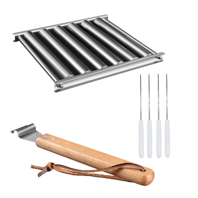 Feltree Hot Dog Rack Using Roller Rack Dismantling Stainless Steel Sausage Rack Rolling Barbecue with Four Sticks