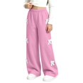 thumbnail image 4 of HAOTAGS Girls Wide Leg Sweatpants, Lace Trim Bow Casual Pants with Pockets, 4 of 7