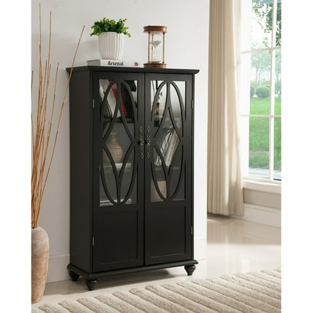 K Amp B Furniture Black Wood Curio Cabinet Walmart Com