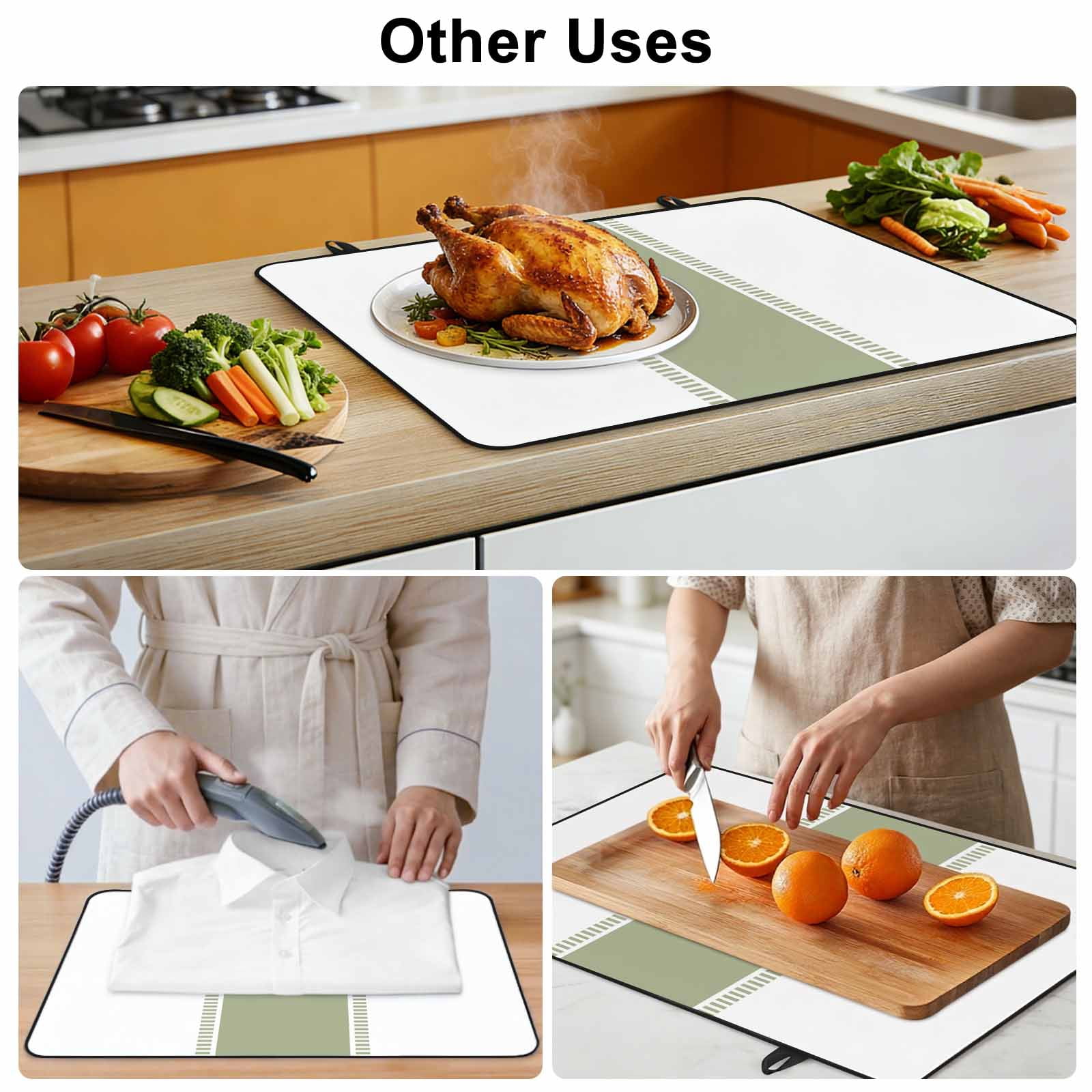 Sage Green Striped Stove Top Cover for Electric Stove, Heat-proof & Non Slip Glass Top Stove Cover Protector, Modern Geometric Abstract Art Kitchen Flat Cooktop Rubber Mat 36x21 Inches