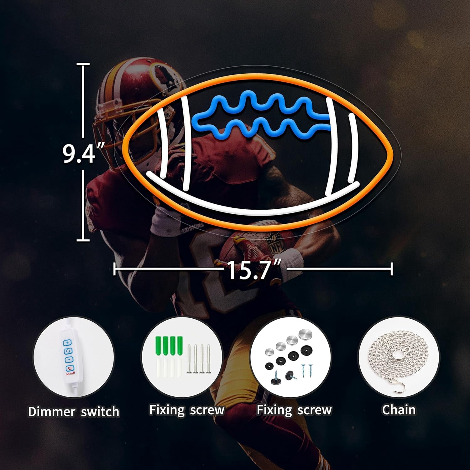 Football Neon Sign for Wall Decor, Football LED Signs for Teens, Man Cave, Boys Bedroom and Game Room, Football-Shaped Neon Light, Neon Light Up Signs Gift for Football Fans