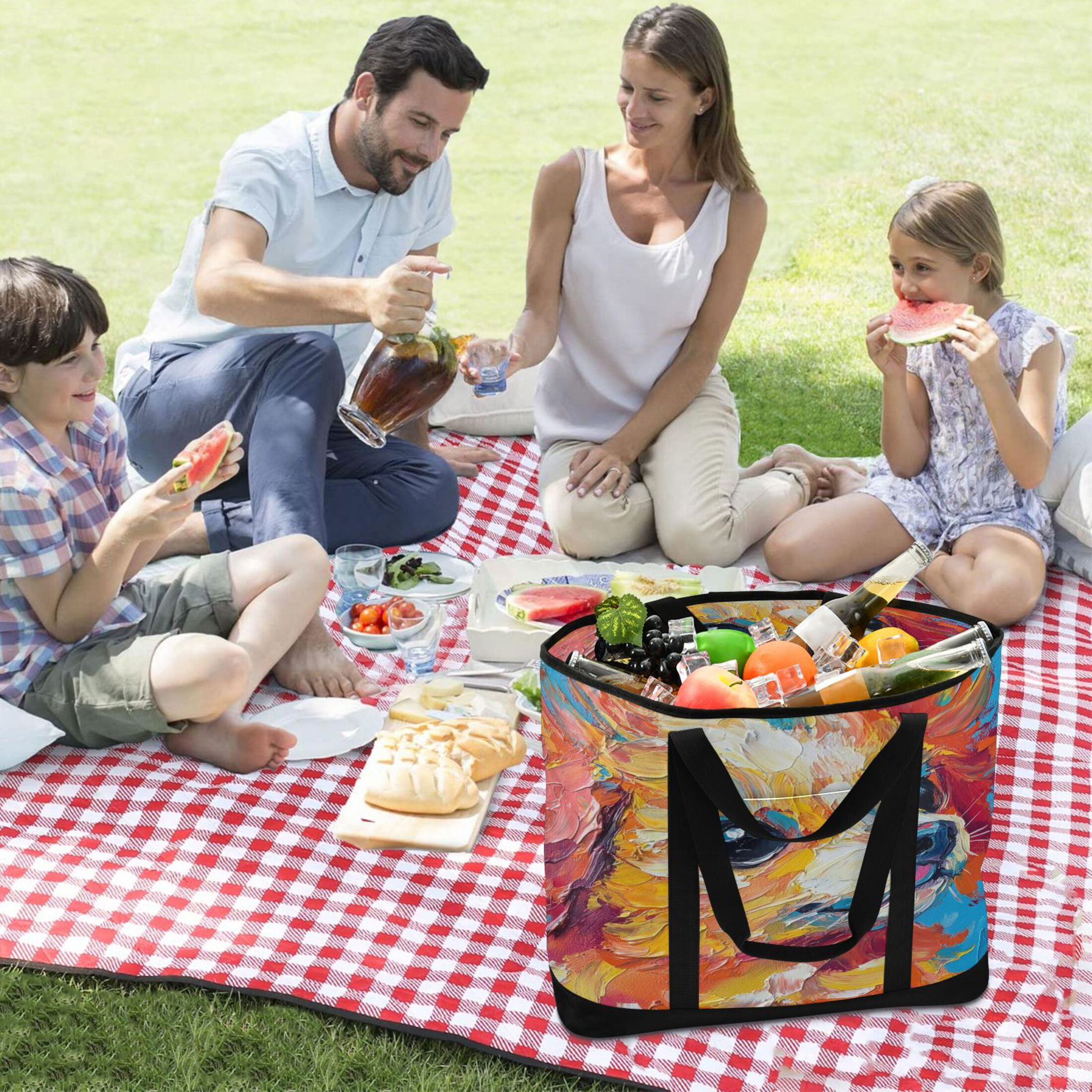 Large Hand-held Ice Pack Picnic Bag Insulation and Refrigeration Suitable for Shopping Picnics and Camping Rainbow Pretty Puppy