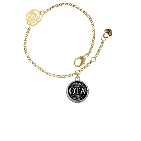 Delight Jewelry Silvertone Occupational Therapist Caduceus Seal - OTA Gold-tone Rose Link Chain Bracelet, 6.25"+1.75" Extender
