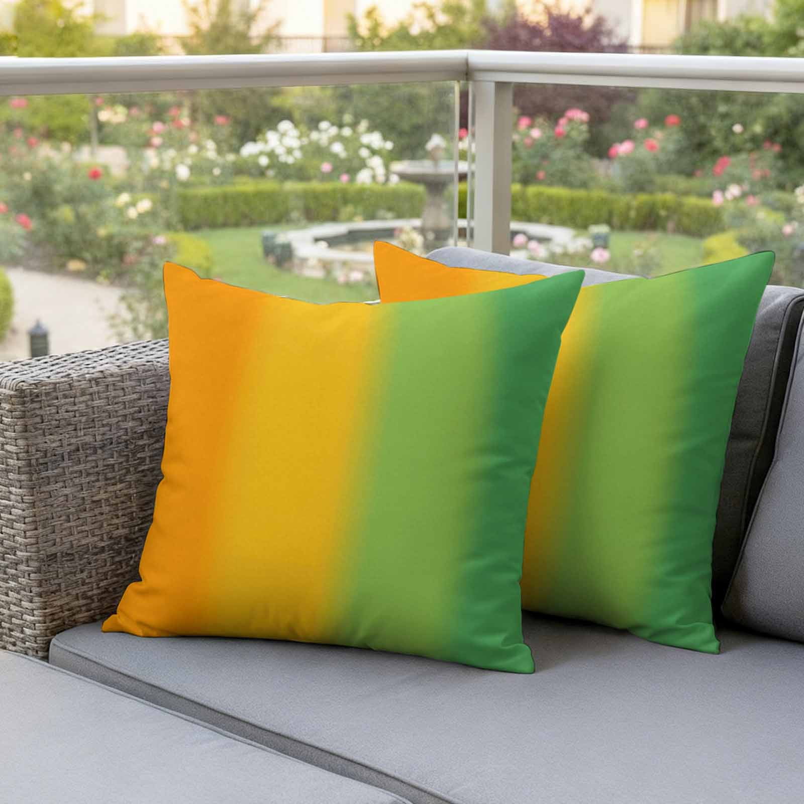 Orange Green Ombre Outdoor Waterproof Throw Pillow Covers 26x26 Set of 2, Color Striped Gradient Decorative Pillowcases Cushion Pillowcase for Couch Sofa Patio Outside Pillow Protector