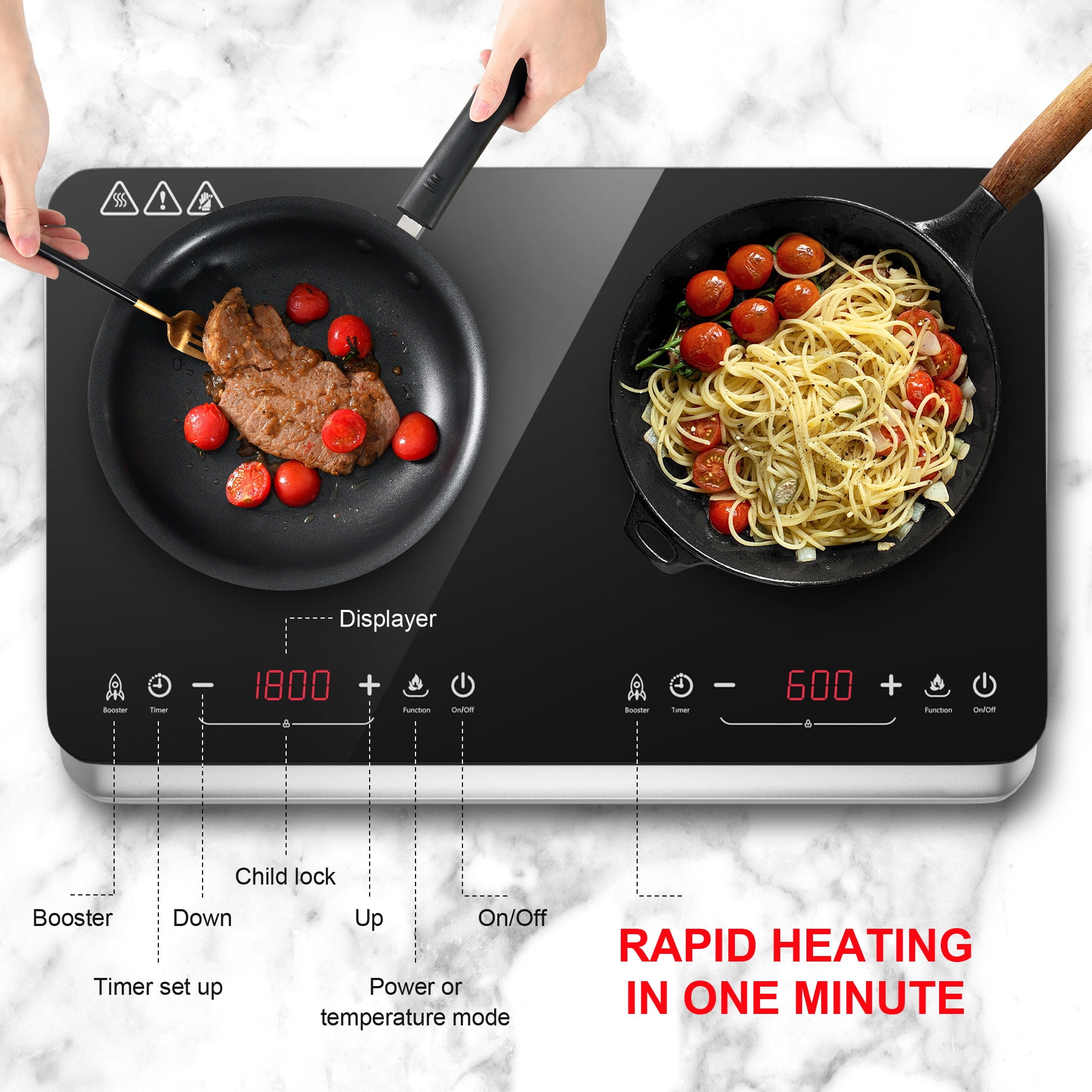 COOKTRON 1800W 230V Portable Double Burner Electric Induction Cooktop w/ Griddle in 2023