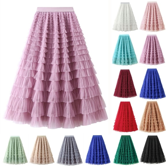 Bixock Casual Dresses for Women,Women's Plus Size Dresses,Dresses for Women Solid High Waist Layered Skirt with Ruffle Hem Prom Skirts