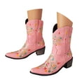 thumbnail image 4 of UngA Booties for Women Dressy Cowboy Boots for Women, Mid Calf Cowgirl Boots with Embroidery Round Toe Western Low Heel Shoes Pink,8.5, 4 of 7