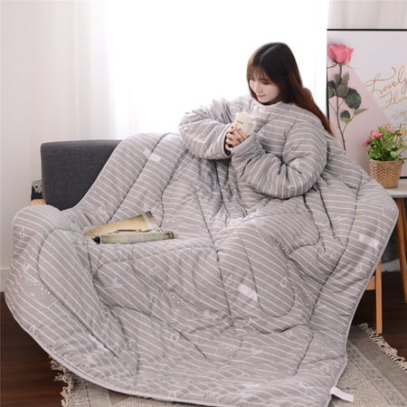 Creative Lazy Wearable Thick Warm Quilt with Sleeves Winter Thicken Blanket Cloak Machine Washable Home Bedroom Office 120 x 160cm Sleeping Reading (Best Wearable Blanket For Winter)