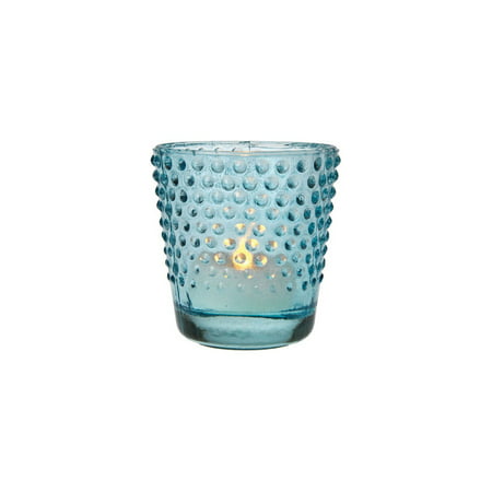 Glass Candle Holder (2.5-Inch, Candace Design, Hobnail Motif, Blue) - For Use with Tea Lights - For Home Decor, Parties, and Wedding