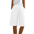 thumbnail image 4 of RYRJJ Womens Cotton Linen Bermuda Shorts Wide Leg Knee Length Summer Casual Long Shorts High Waisted Drawstring Shorts with Pockets(White,M), 4 of 9