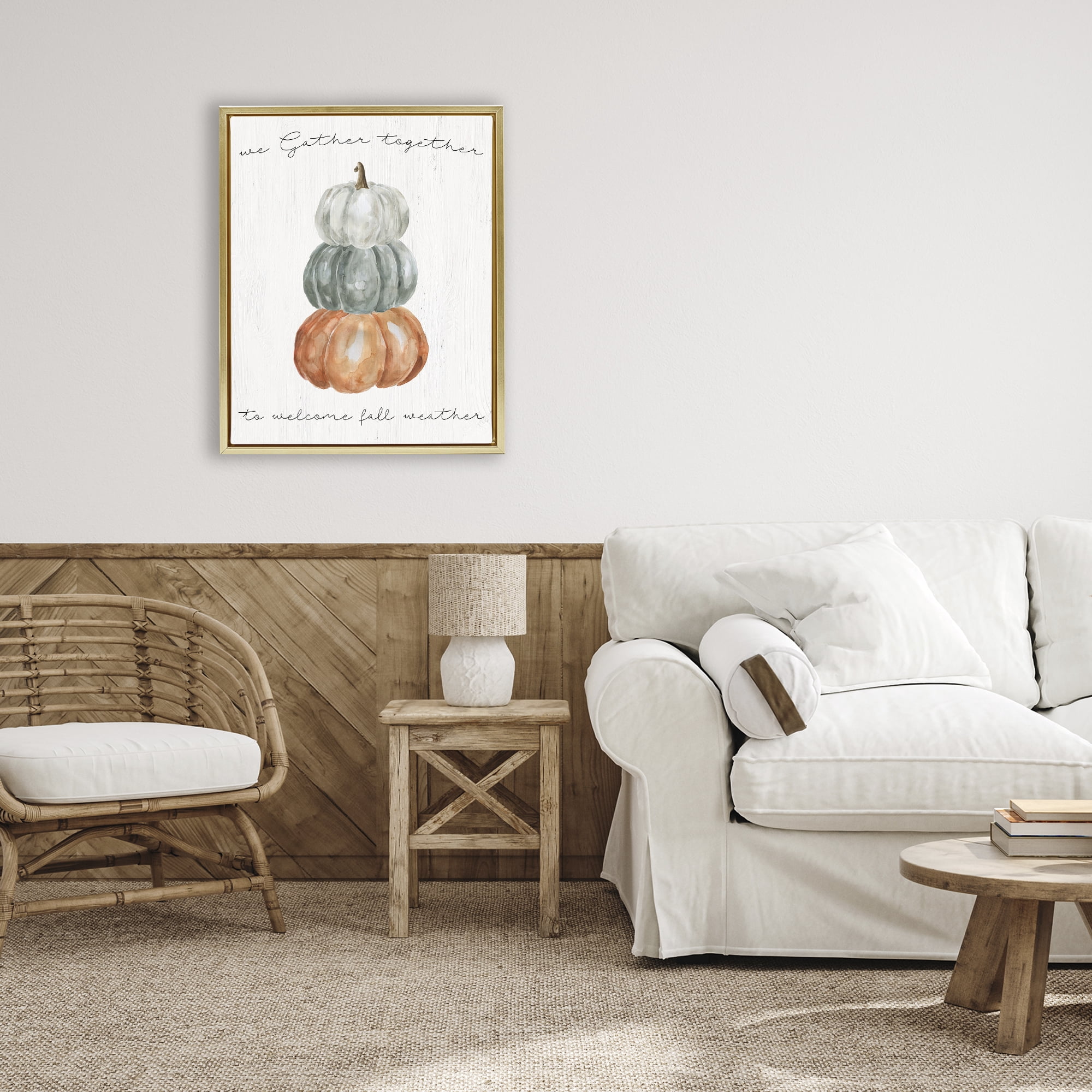 Stupell Industries Gather Together Fall Weather Gold Framed Floater Canvas Wall Art, design by Livi Finn