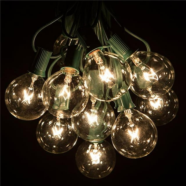Ensembles de Lumières de Chaîne de Satin Blanc G50 avec Fil Vert & 44; Ensemble de 25