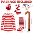 thumbnail image 3 of Alaiyaky Red and White Striped Costume Suit, Halloween Costumes Striped Shirt with Hat Glasses, Men Women Halloween Costumes World Book Day Outfit, 3 of 7