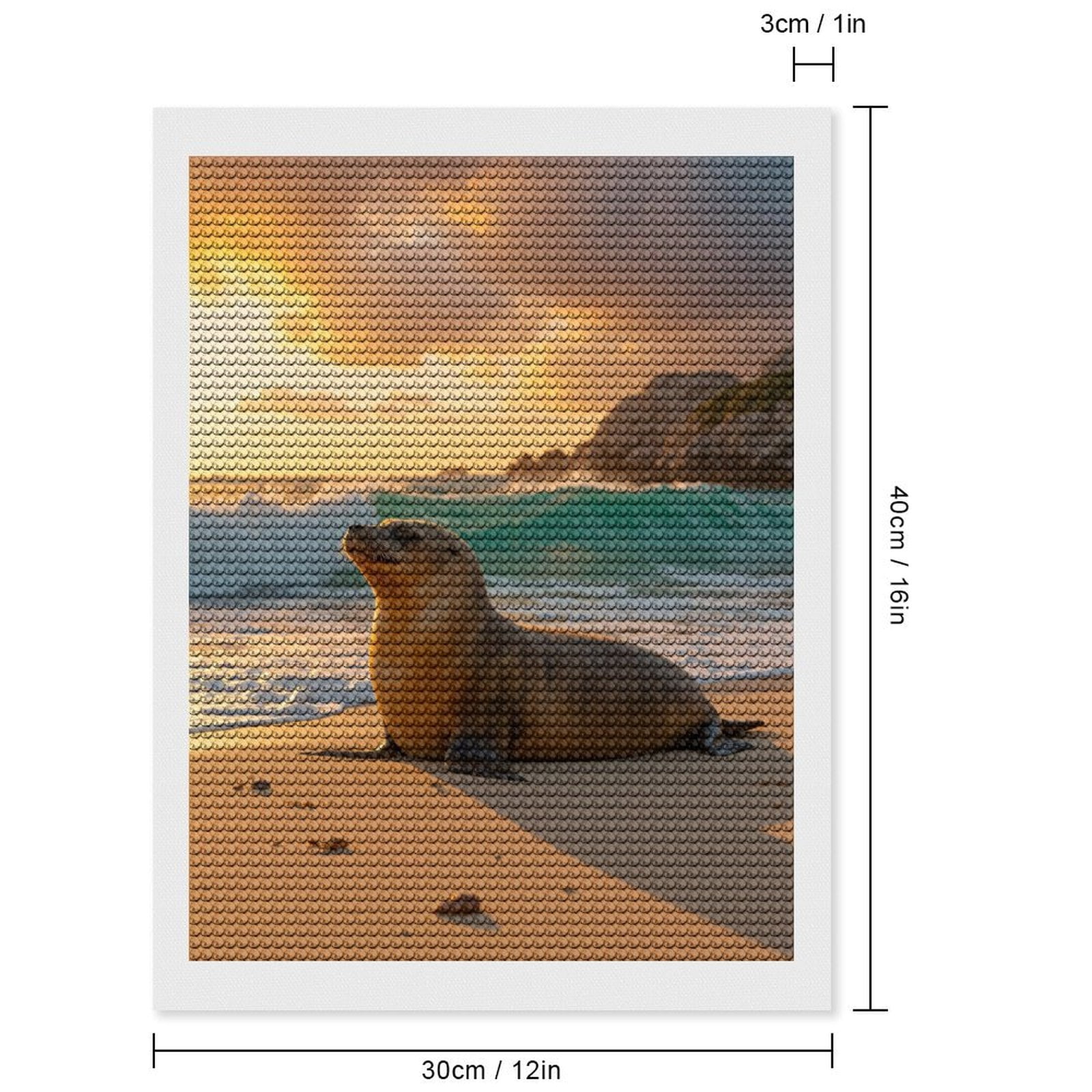 Diamond Art Kits for Adults - Seal Sunset Beach Waves Sand 5d Diamond Painting for Adults, Diamond Art for Adults Beginners, Frameless Diamond Painting Kits for Adults for Home Wall Decor