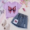 thumbnail image 2 of BOBOGOJP Kid Girls Clothes Outfits Bowknot T-Shirt + 2 In 1 Denim Short Skort Summer Clothing Set, Size 4-10, 2 of 4