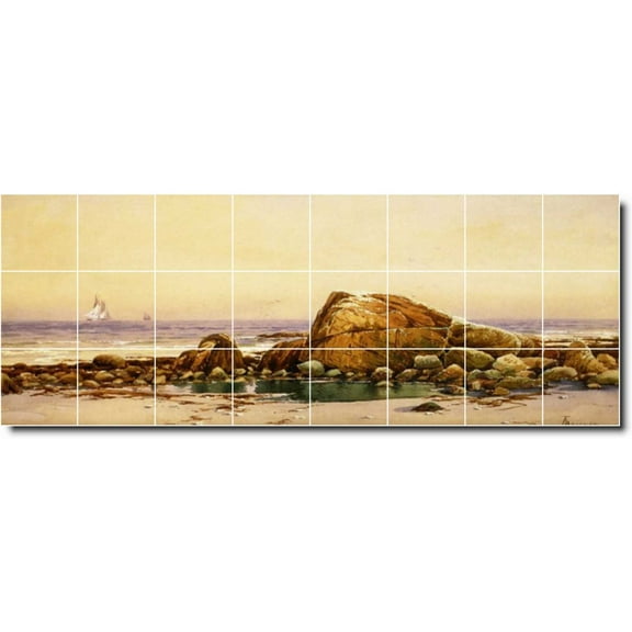 Ceramic Tile Mural-Alfred Bricher Waterfront Painting 50. 34" w x 12.75" h using (24) 4.25 x 4.25 ceramic tiles