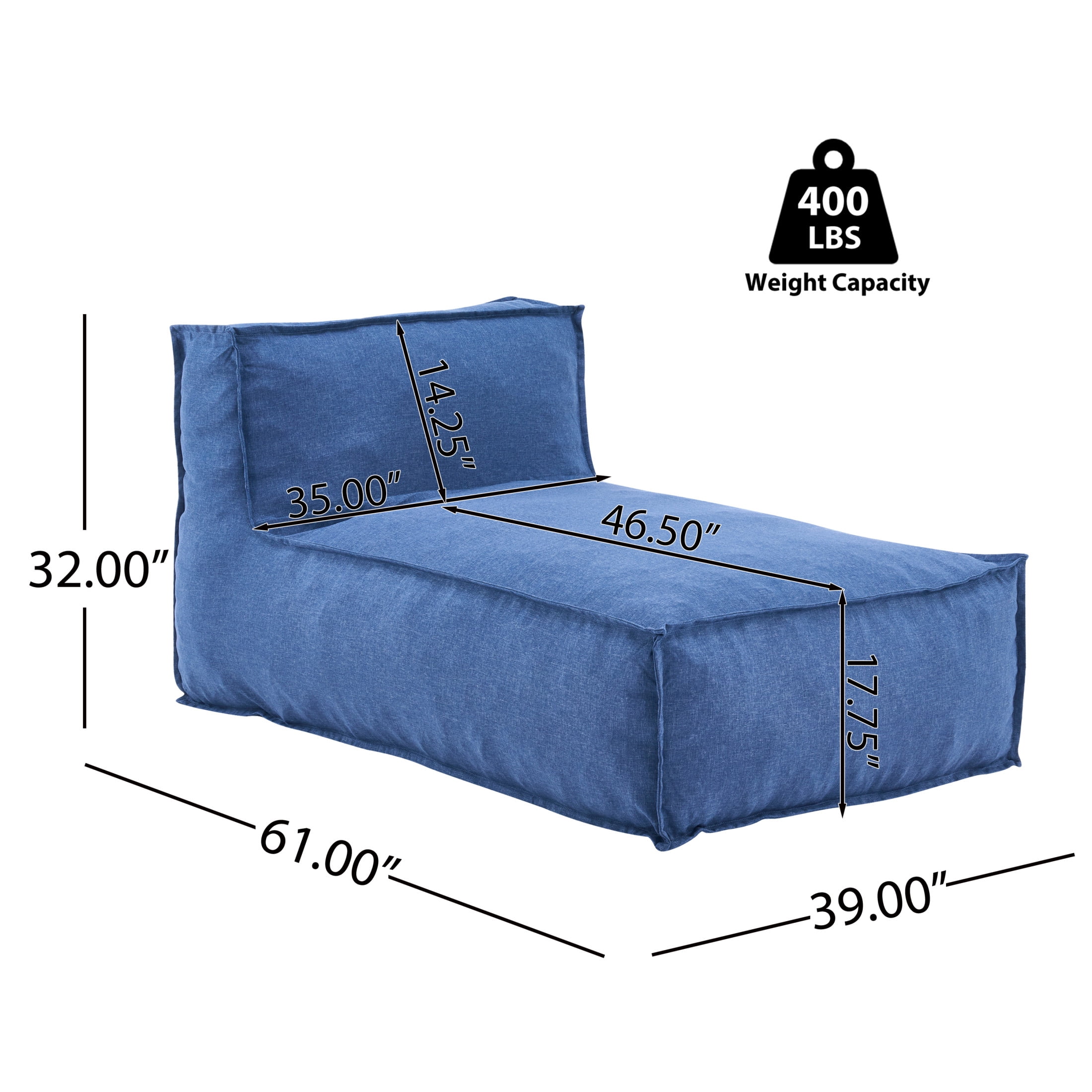 Christopher Knight Home 61" Outdoor Bean Bag Lounge Chair, Plush Foam Filled, Patio Garden Seating, Navy Blue