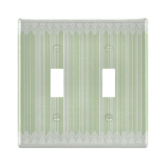 Light Green Stripes with White Lace Light Switch Cover Electrical Outlet Cover Replaceable Wall Plates 2-Gang