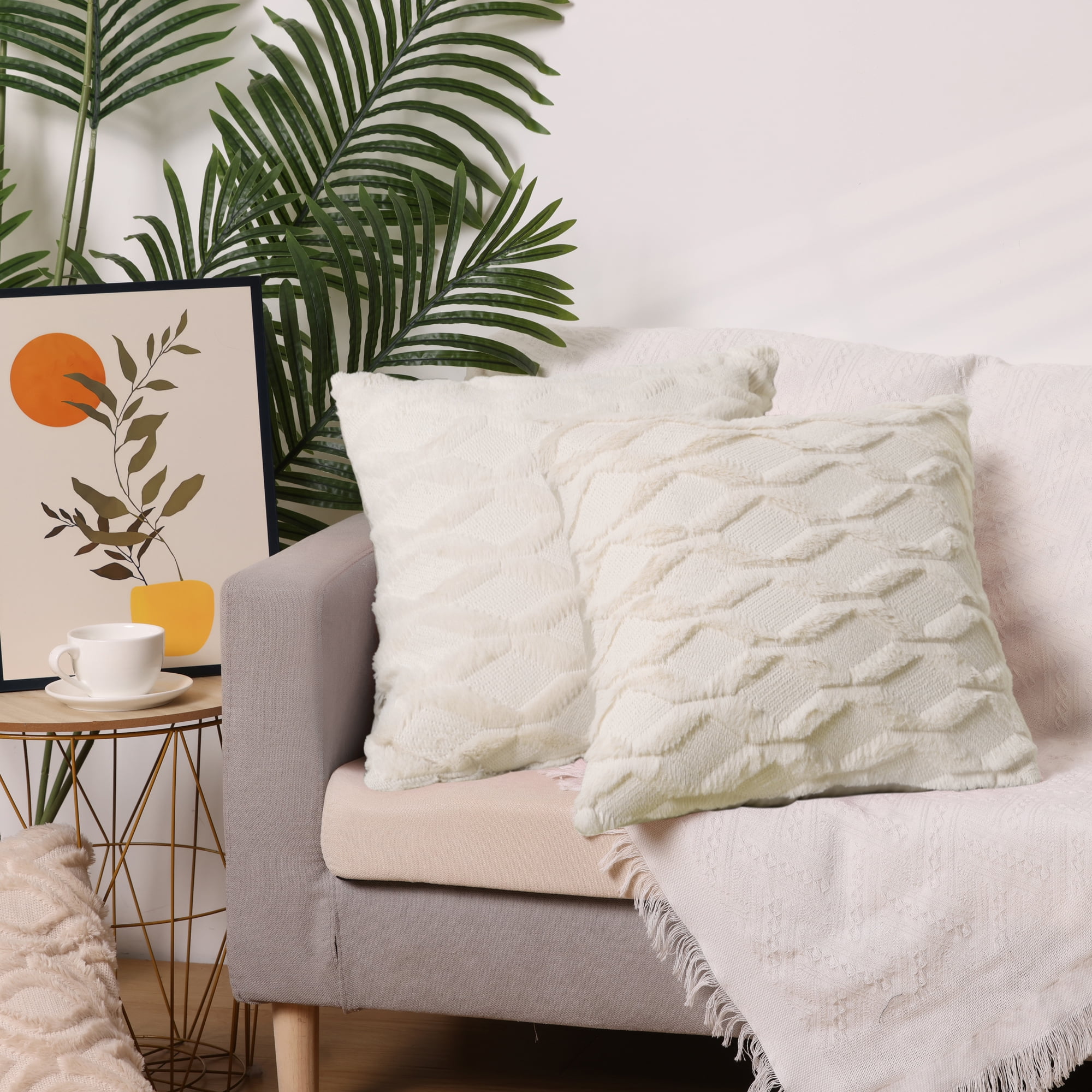 Unique Bargains 4 Pcs Solid Soft Short Plush Pillow Covers Home Decor Apricot 12" x 20"/18" x 18"