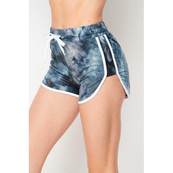Buttery Smooth Navy Tie Dye Side Striped Drawstring Waist Dolphin Shorts Navy L/XL