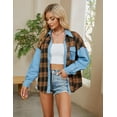 thumbnail image 3 of Womens Denim Shacket Button Down Plaid Flannel Shirt Long Sleeve Color Block Fall Blouses, 3 of 5
