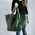 thumbnail image 3 of Oversized Bag Solid Color Large Capacity Faux Leather Vintage Foldable Tote for Vacation, 3 of 10