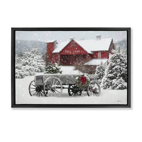 Stupell Industries Winter Wagon & Barn Holiday Painting Black Floater Framed Canvas Art Prints Wall Art, 25 x 17