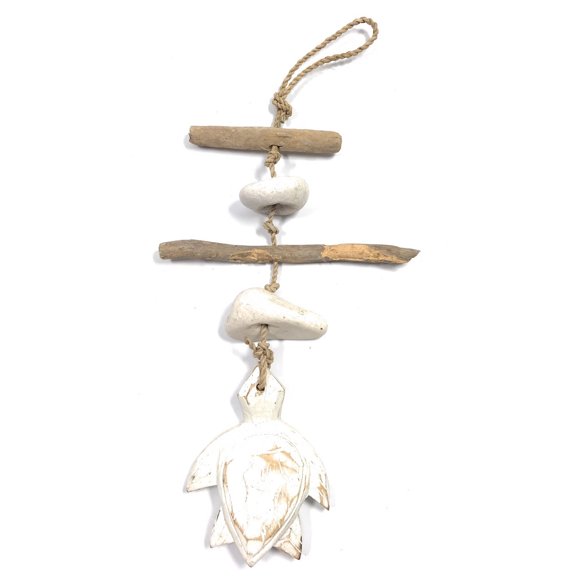 Driftwood Turtle Garland w/ White Stone 12" White | #lis3101330w