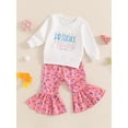 thumbnail image 3 of Baby TOddler Girl 2Pcs Fall Outfits 6 12 18 24 Months 2T 3T 4T Long Sleeve Letter Embroidery Sweatshirt + Pants Set Birthday Clothes, 3 of 9