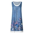 thumbnail image 4 of CALAFEBILA Denim Dress for Ladies Show ThinTwo-Piece Sleeveless Crew Neck Print Decreasing Waistline Summer Beach Dresses Maxi Long Dress, 4 of 5