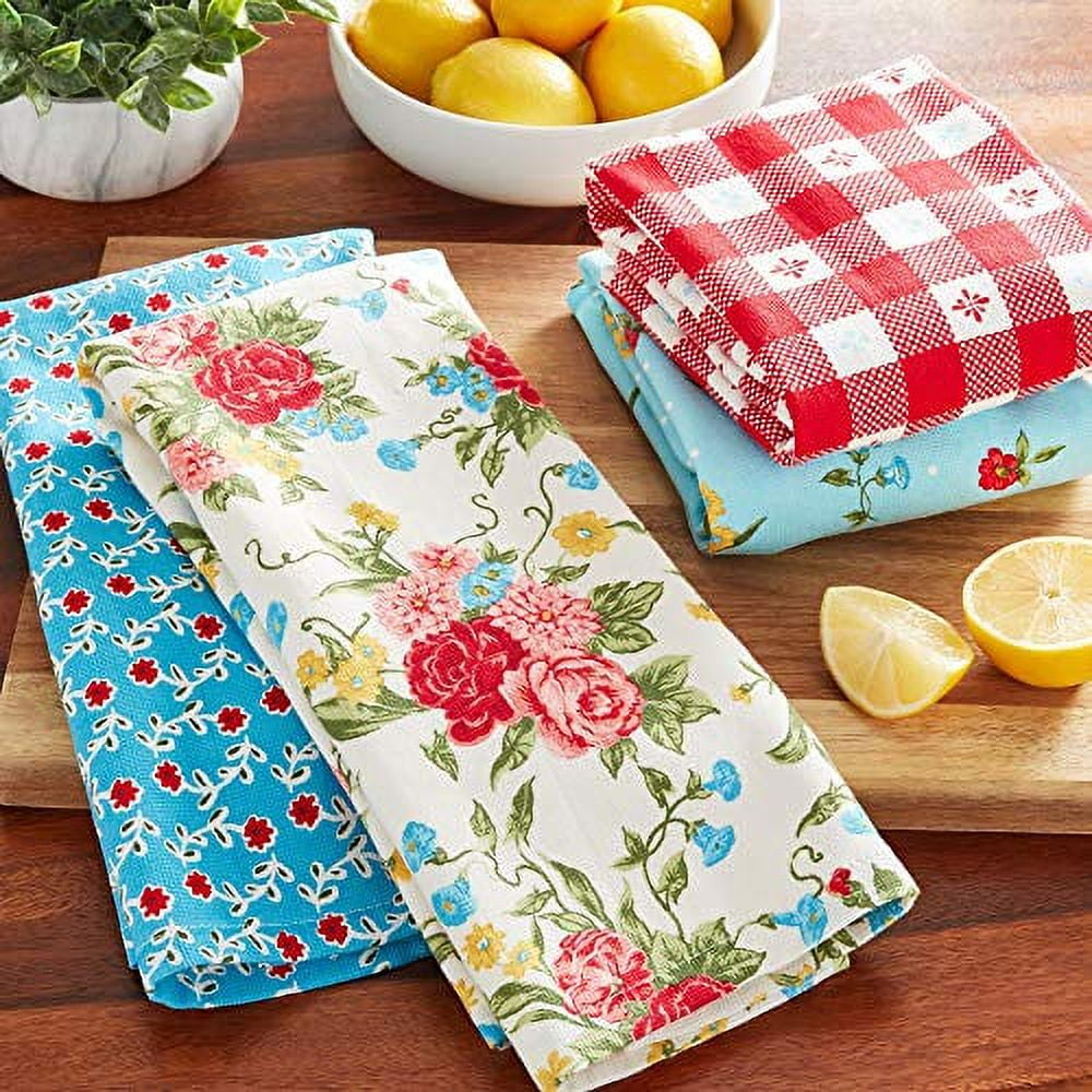(4 pack) The Pioneer Woman Sweet Rose Kitchen Towel Set, Multicolor, 16"W x 28"L, 4 Piece